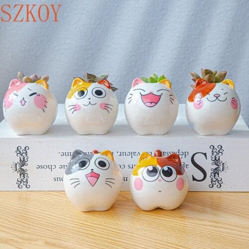 Creative Cartoon Animal Succulent Flower Pot Gardening Cute Cat Combination Ceramic Mini Pot Home Decoration Desktop