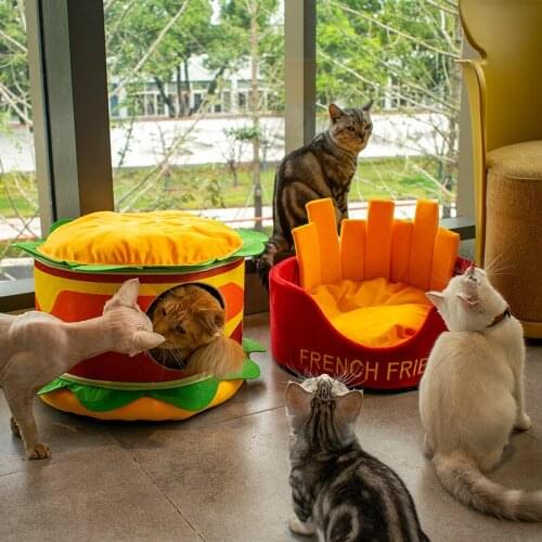 Hamburger And Fries Halloween Bed Home For Cats Small Puppies Animal Dog Indoor Sofa Cushion Pet Cage House Kitten Pugs Products