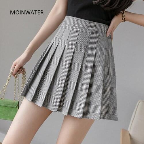 MOINWATER 2021 New Women Mini Skirt Lady Plaid High waisted Short Dress Female Preppy Style Skirts MD2032