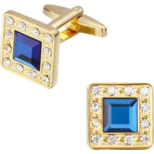 Fashion brand gold Cufflinks Golden Square Blue Crystal man Jewelry Wedding high-grade Cufflinks