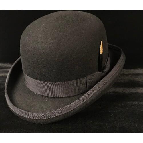100% Wool Womens Mens Black Brown Bowler Hat Gentleman Crushable Derby Hat Dad Billycock Groom Hats Steampunk S M X XXL