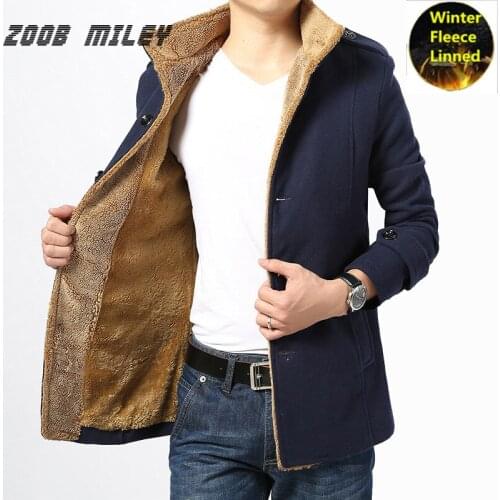 ZOOB MILEY Thickening Winter Jacket Men Fashion Warm Long Sleeve Outerwear Velvet Inside Wool Coats and Jackets Plus Size M-4XL