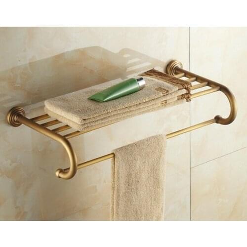 Wall Mounted Vintage Retro Antique Brass Bathroom Large Towel Rail Towel Bar Holder Shelf Bathroom Accessory mba026