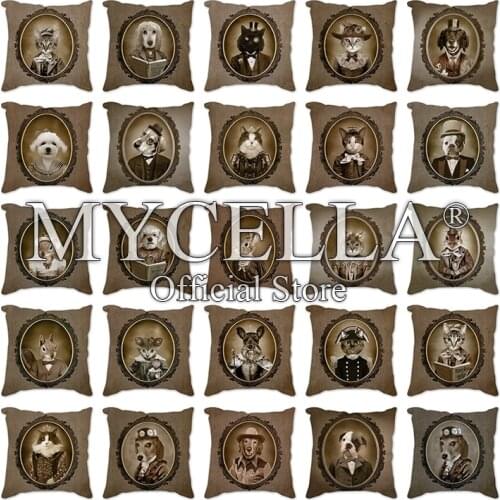 Retro Style 45*45 Animals Cushion Cover Decorations Home Throw Pillows Sofa Home Decor Cat dog rabbit Pillowcase Pillow Cover