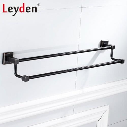 Leyden New Black Towel Bar Brass Oil Rubbed Bronze Towel Rack ORB Classical Double Towel Rail Wall Mounted Bathroom Accessories