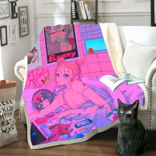 Anime Kawaii Blanket Girl Pink Cute Fashion Lady 3D Soft Fleece Cartoon Art Print Children Warm Bed Throw Newborn Mat Boy Gift