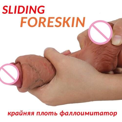 Huge Foreskin Dildos Strapon Realistic Silicone Sliding Foreskin Dildos Penis Adult Sex Toys Females Masturbation Stimulation