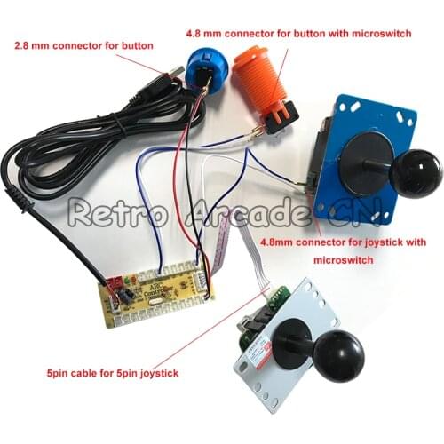 Zero delay usb encoder control board to arcade games usb 5pin joystick 2.8mm button diy pcb cables