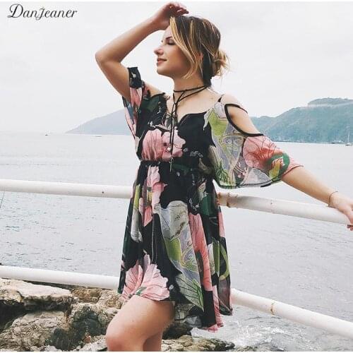 Danjeaner Plus Size Floral Printed Slim Chiffon Dress Sexy V-neck Women Summer Mini Dresses Female Fashion Casual Beach Dress