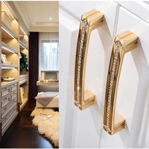 24K Gold Chrome Crystal Drawer Cabinet Knobs Handle Diamond Sliver Wine Wardrobe Decotation Furniture Knobs Dresser Pull Handles