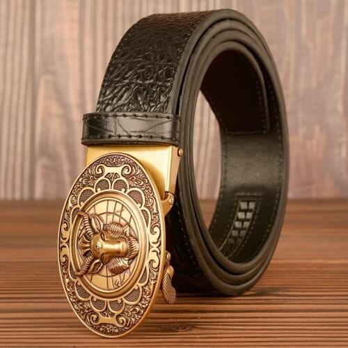 Genuine Leather Sheep Automatic Bcukle Mens Belt Luxury Brand New Belts Men Good Quality Crocodile Pattern Male Dress Belts