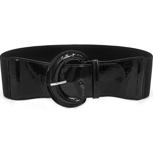 Women Wide Waistband Solid Black Red White Luxury Waist Belts For Dress High Quality Pu Patent Leather Elastic Band Waist Belt