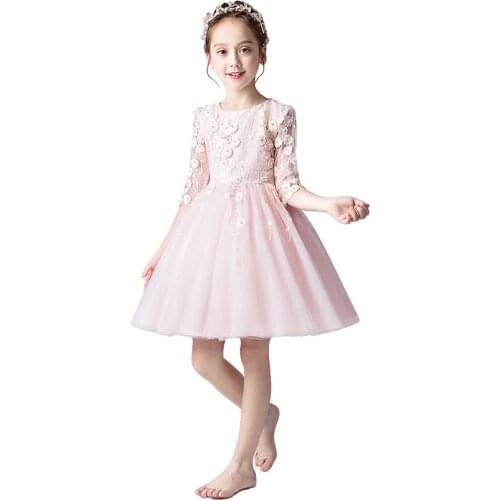 Princess Pink Wedding Dress Girls Party Gowns for Kids Communion Prom Gown Elegant Lace Dress Toddler Clothes Vestidos