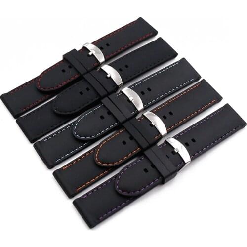 Silicone strap mens watch accessories pin buckle 24mm suture rubber watch with outdoor sports waterproof sweat-proof watch band