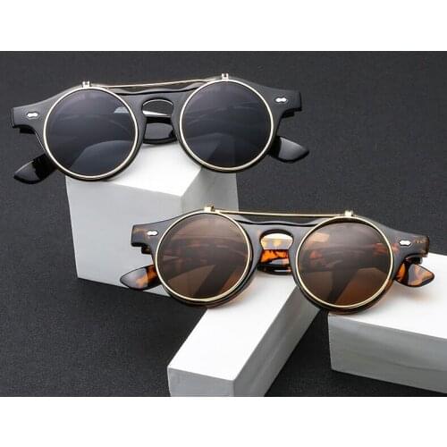 New Retro Steampunk Sunglasses Men Women Round Designer Metal Steam Punk Shields UV400 Sun Glasses Male Female