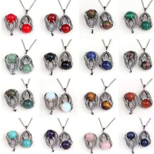 Unisex Alloy Dragon Claw Holding Ball Beads Charm Natural Crystal Quartz Power Healing Chakra Gem Balancing Stone Reiki Pendant