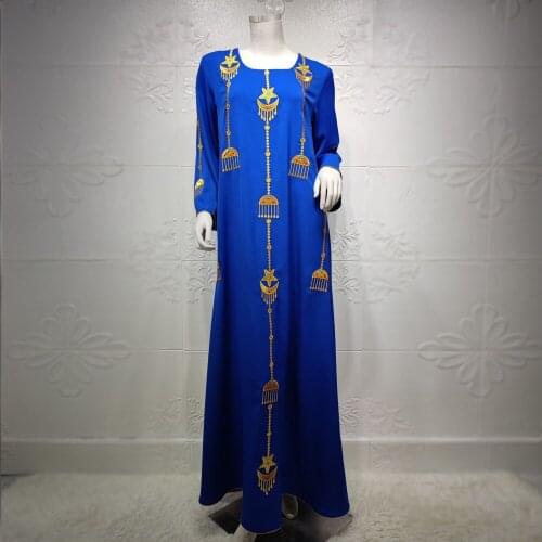 Ethnic Plus Size Maxi Dress for Women Embroidery Eid Ramadan Loose Abaya Muslim Long Sleeve Arabic Oman Dubai Islamic Clothing