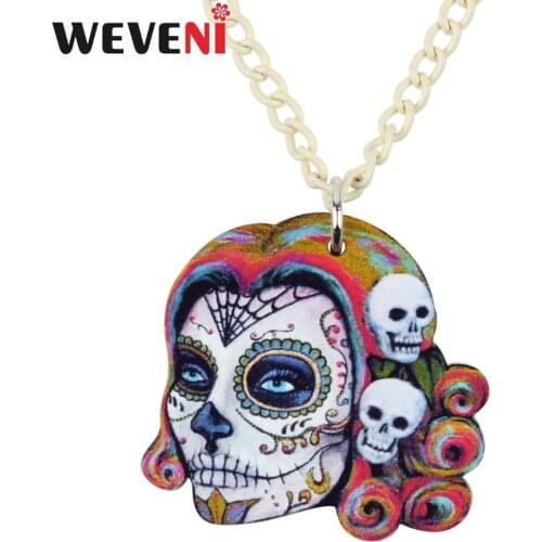 WEVENI Original Acrylic Halloween Skeleton Skull Necklace Pendant Chain Trendy Punk Jewelry Charms For Women Girls Collier 2018