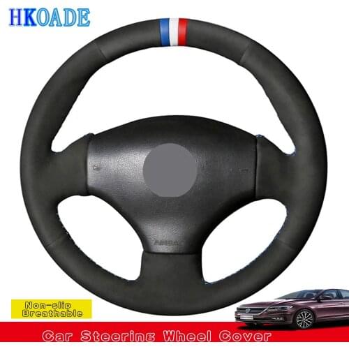 DIY Hand-stitched Black Soft Suede Car Steering Wheel Cover For Peugeot 206 1998-2005 206 SW 2003-2005 206 CC 2004 2005