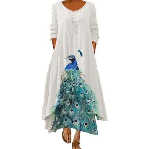 Womens Dress Elegant Long Dress French Vintage Dresses Floral Print Casual Vintage Loose Lady Long Dress Women Dress for Beach