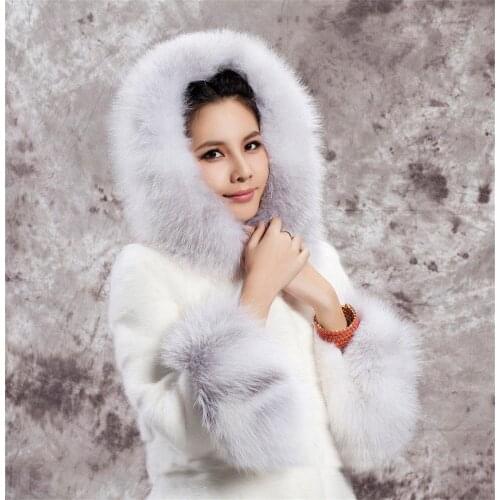 Womens Mid-Length Raccoon Fur Collar Imitation Rabbit Fur Warm Coat Streetwear Covered Button Hooded Jacket