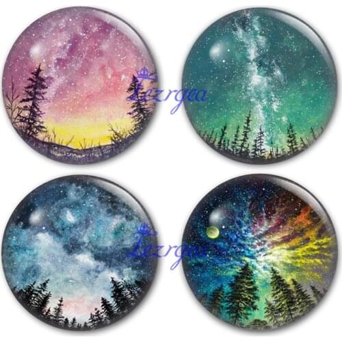 Starry sky glass cabochon,tree star camping Round photo glass cabochon demo flat back Making findings