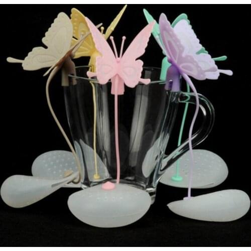 1pcs Tea Filter Strainer Butterfly Shape Non-toxic Resuable Silicone Tea Infusers Tea Bag Kitchen Supplies Random Color