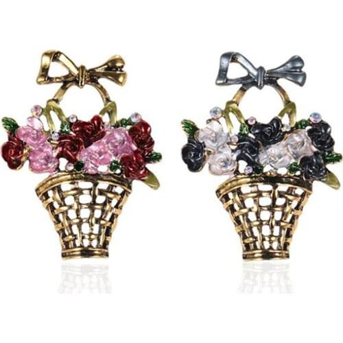 1PCS Flower Basket Brooch Plants Enamel Colorful Brooch Pin Vintage Mothers Day Jewelry Scarf Pin Hat Accessories For Women