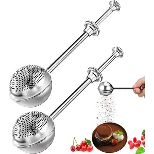 2PC Powdered Sugar Shaker Duster Flour Dispenser Shaker with Spring-operated Handle Stainless Steel One-handed Operation