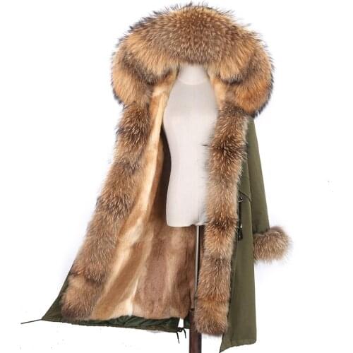 2021 Women X-Long Parka 7XL Real Rabbit Fur Liner Waterproof Winter Jacket Real Fur Coat Natural Raccoon Fur Collar Hooded