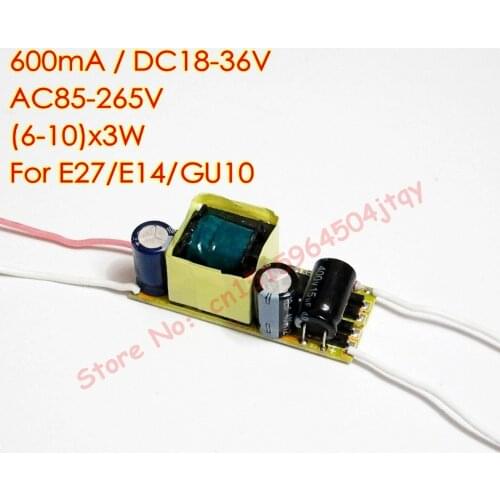 600mA DC 18V - 34V 20W Isolated LED Driver for 6-10x3W LED Lamp for 20W Led chip Power supply AC85V-265V 110V 220V