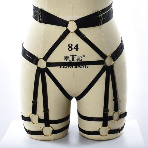 90S BDSM Women Fetish Bondage Lingerie Garter Belt Pastel Goth Liguer Garter Belt Stocking Body Harness Strap Bra Rave Wear