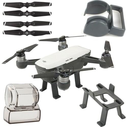 4 in 1 Accessories For DJI Spark, Lens Hood Sunshade, Camera Gimbal Cover Lens Cap Screen Cover, Landing Gear, 4730F Propeller