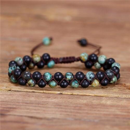 Black Natural Stone beaded Macrame Bracelet Boho Braided Bracelets Mens beaded Wrap Bracelet BOHO Handmade Jewelry Dropship