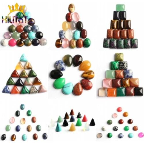 Natural Stone Beads Mixed Oval Round Triangle Square CAB CABOCHON Teardrop Shaped Beads For Jewelry Making DIY Ring 10/20pcs