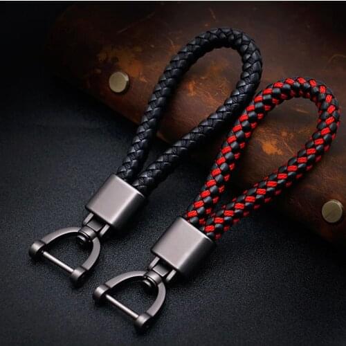 High-Grade Hand Woven Leather Car Key Chain 360 Degree Rotating Horseshoe Buckle Jewelry Key Rings Holder Genuine Bag Pendant