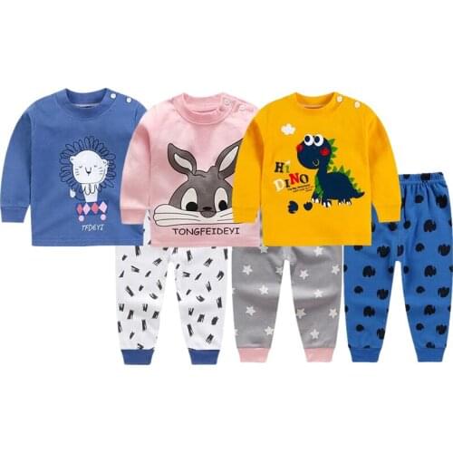 Childrens Kids Pyjamas Cartoon Dinosaur Cotton Tops Pants Autumn Winter Long Sleeve Sleepwear Nightwear Girls Boys Pajama Sets