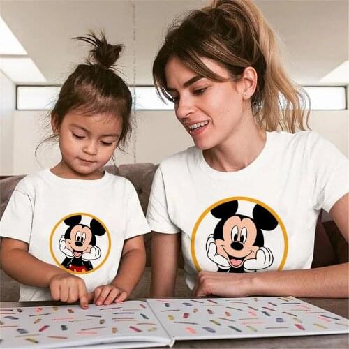 Disney Printed Cartoon T Shirt Family Look Matching Father Mother Daughter Son T-shirts Harajuku Streetwear Family Matching Tee