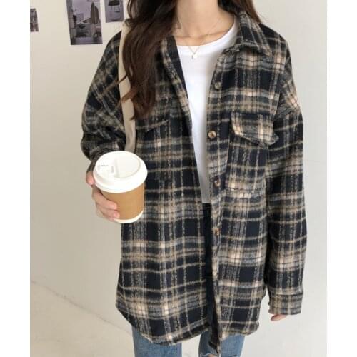 Streetwear Oversized Jacket Women Spring Autumn Pocket Plaid Shirt Coats Female Tops Jackets chaqueta mujer Outerwear