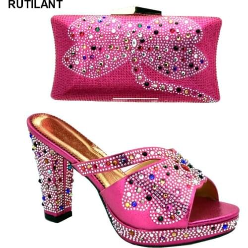 Fashion Women Shoes and Bags To Match Set Sale Italian Shoes and Bags Set Decorated with Rhinestone Plus Size Shoes Women Heel