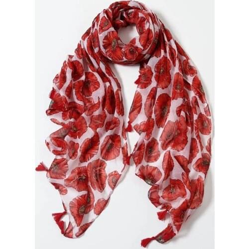 2021 Fashion Beautiful Poppy Pattern Tassel Scarves Shawls Women Long Soft Floral Wrap Hijab Free Shipping