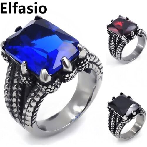 Mens Stainless Steel Biker Ring Band Silver Dragon Blue/Red/Black Cubic Zirconia Jewelry size 8-15
