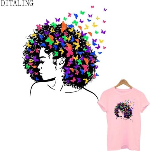 Butterfly Girl Sticker On Dresses Heat Transfer Patches On Clothes DIY Washable Stickers On Women T-Shirts Appliqued On Clothing
