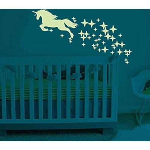 Unicorn Wall Decals Glow in The Dark Stars Fairytale Fairy Unicorn Wall Stickers for DIY Kids Girls Bedroom Home Nursery Room