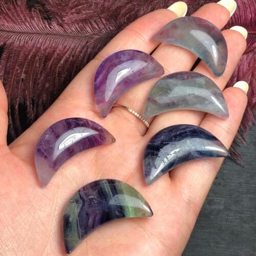 Natural Colorful Fluorite Stone Small Moon Shaped Hand Carved Healing Gem Crafts
