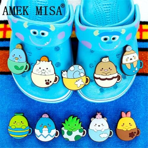 Novelty 10Pcs/Lot PVC Cartoon Shoe Decorations Teacup Creature Charms Accessories Buckle Fit Bands Bracelets Croc JIBZ Kids Gift