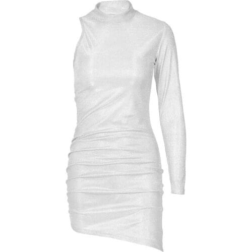 New autumn fashion one-shoulder round neck slim glittery bag hip dress