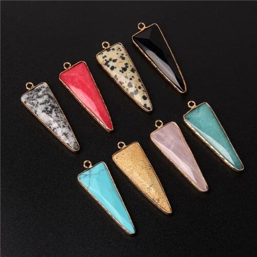 1PC Natural Stone Quartz Long Triangle Shape Crystal Reiki Chakra Pendant Pendulum Jewelry Making Accessories For Unisex 46X16MM