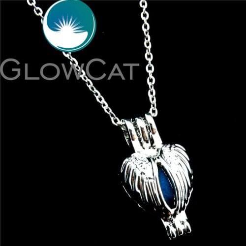 R-K509 Flying Feather Wings Beads Cage Essential Oil Diffuser Aromatherapy Oyster Pearl Cage Angel Locket Pendant 18'' Necklace