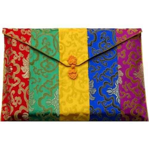 Luxury Colorful Tibetan-Style Scripture Book Bag Lucky Large Silk Brocade Chinese knot Storage Pack Buddhist Collection Pouch